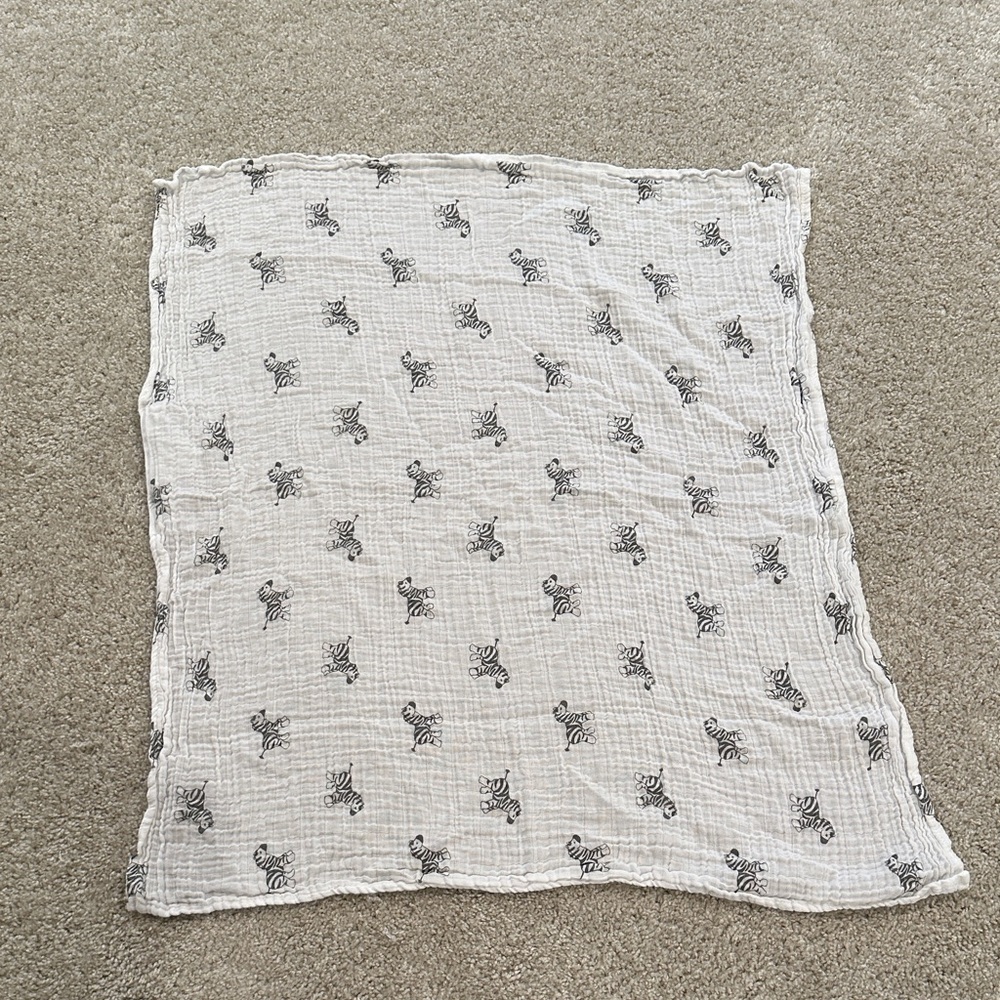White Baby Blanket with Zebra Print